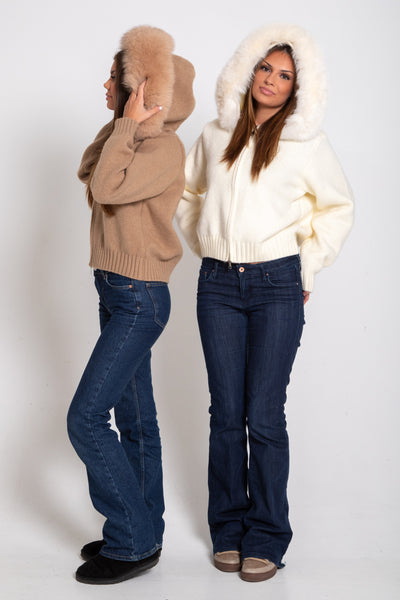 YunaWear | Wolblend Jas met bontkraag– wit