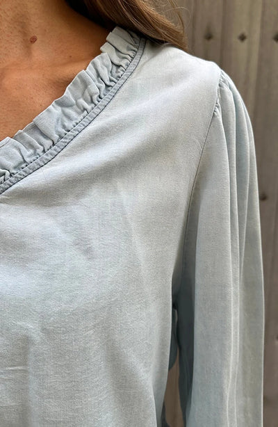 YunaWear | Elina Ruffle Denim Blouse