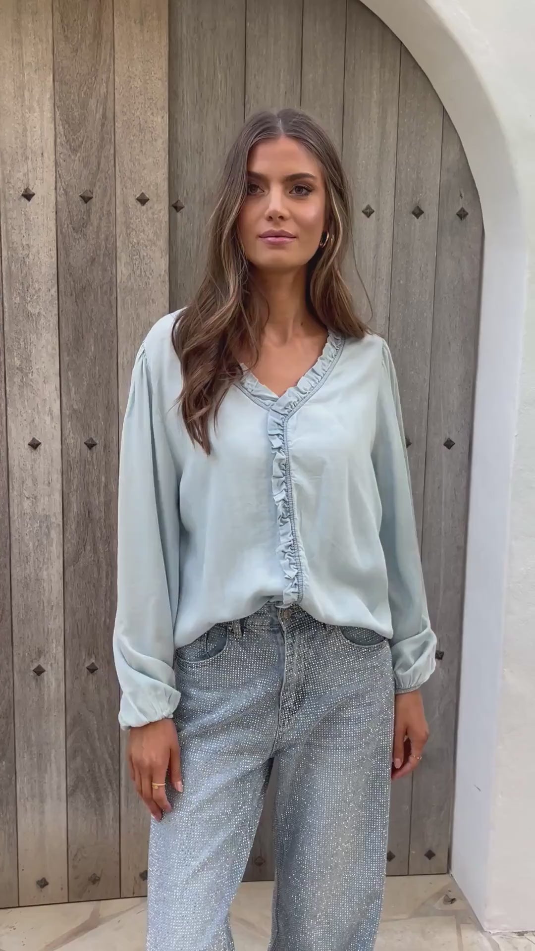 YunaWear | Elina Ruffle Denim Blouse